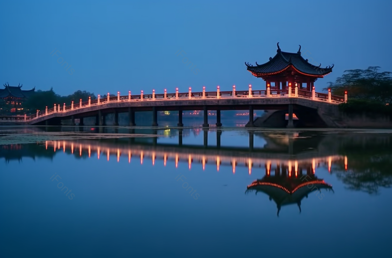 锦溪古镇湖泊大桥外景灯光摄影,高清,摄影图,摄影图片,图片大全,摄影图免费下载